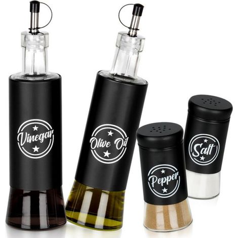Flacon Huile Vinaigre - Verre Noir Mat - Set 4 Pièces - Bouteilles Et Distributeurs À Épices (1/5)