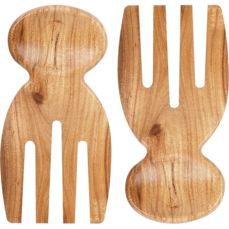 Pince à salade, 2 poignées en bois, pince à salade en bois, ustensiles de service à salade en bois, 17 cm x 7,5 cm