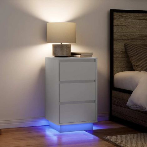 Nachttisch mit LED-Leuchten Weiß 38x34x65 cm