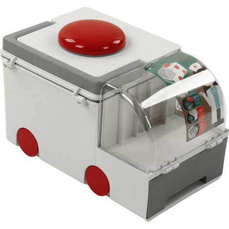 Boîte à pharmacie mignonne en forme d'ambulance, double compartiment, grande capacité, avec poignée de transport, grise (1/5)