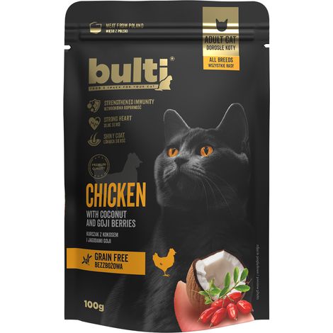 BULTI Superfood, pâtée pour chat au poulet, noix de coco et baies de goji, 100 g (1/2)