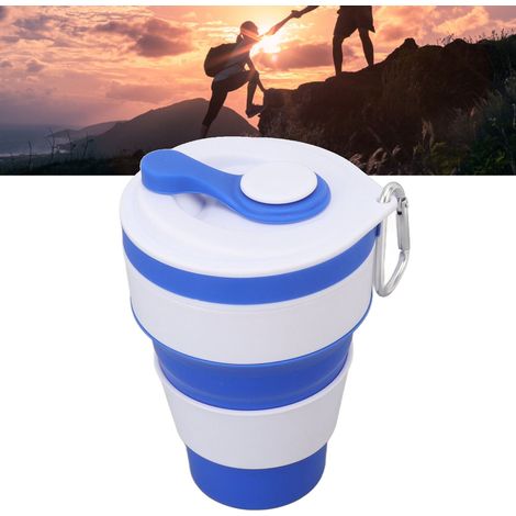Zusammenklappbarer und tragbarer Silikonbecher mit einziehbarem Strohhalm und Karabinerhaken, blau (1/5)