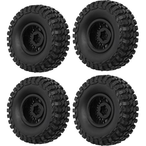 Lot de 4 pneus à mailles pour SCX24 : petits, compacts, sûrs, fiables, stables et faciles à remplacer. Pièces détachées pour voitures RC (noir). (1/5)