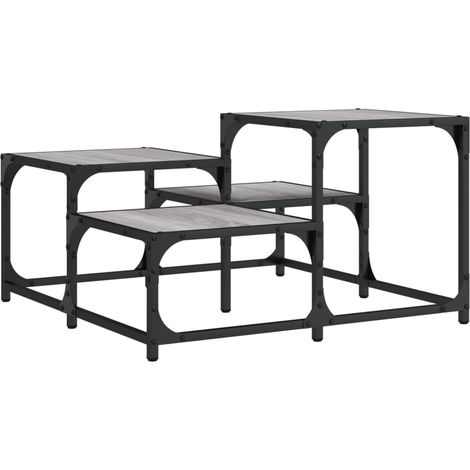 Mesa de centro estilo industrial 68 x 68 x 40 cm madera de ingeniería gris y metal DEC040075
