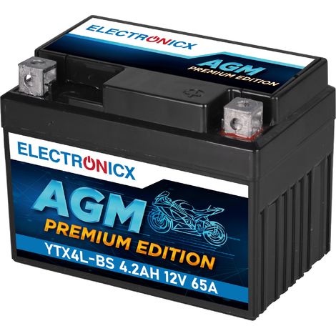 Electronicx AGM Motorradbatterie 12V 4Ah – Kompatibel mit 50314, CBTX4L-BS, GT4L-BS, YTX4L-BS - Premium Batterie 12V Wartungsfrei - Versand DE