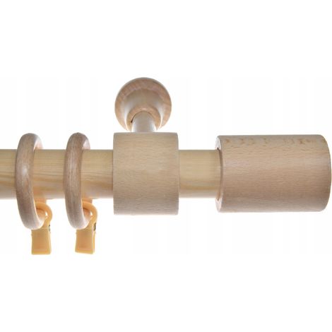 Asta per tende singola in legno color pino, cilindro, 120 cm. (1/5)