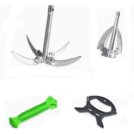 3 Pièces Set Grappin Pliant pour Plantes Aquatiques - Ancre de Nettoyage avec Corde 10m & Poignée - 21cm Déplié pour Pêche et Bateau - Conception Renforcée à Pointes Épaissies (1/5)