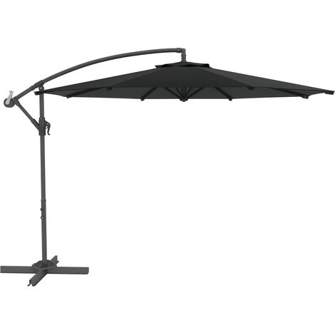 Parasol déporté octogonal rabattable diamètre 3 m parasol de jarden avec pied en croix noir, parfait pour profiter de l'ombre et de la protection solaire dans votre jardin, sur votre balcon ou à la...