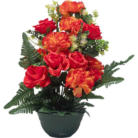 Vasque de Roses fleurs artificielles pour le cimetière H 46 cm D 44 cm Orange - couleur: Orange (1/3)