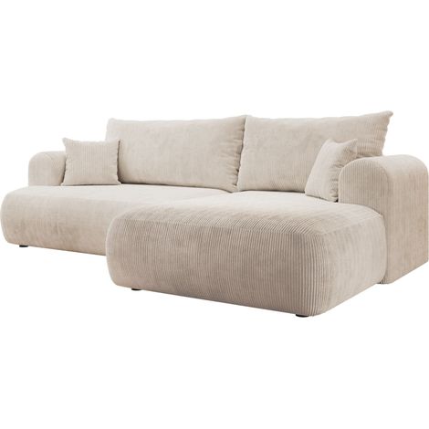 Selsey Ovo Cord – Ecksofa Schlaffunktion, Bettkasten, Cordstoff, rechts, Hellbeige (1/5)