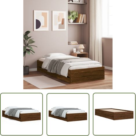 The Living Store Bettgestell mit Schubladen Braun Eichen-Optik 100x200 cm - Bettesrahmen - Holzbettfundament - Eiche Möbel - Doppelbett - Schrankbett (1/5)