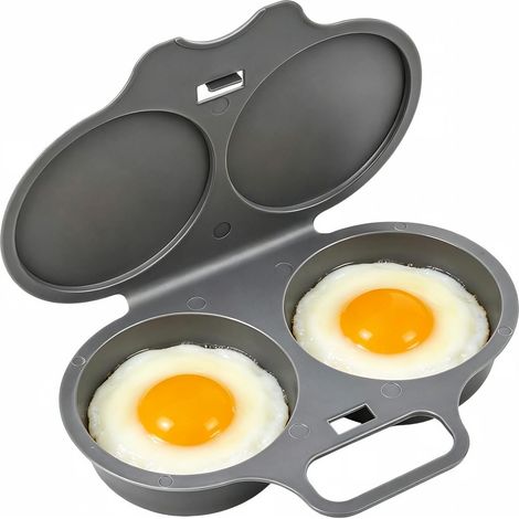 Cuiseur À Oeufs Double Tasse Micro-Ondes, 2 Cavités Antiadhésives Cuisson,Microwave Egg Cooker for Kitchen Cooking Tool pocheuse à œufs pour micro-ondes, coquetiers pochés à double vidange (1/5)