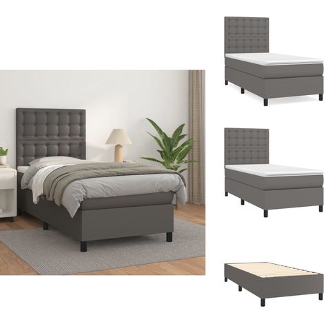 Boxspringbett mit Matratze Grau 100x200 cm Kunstleder - Boxspringbett - Betten - Doppelbett - Kunstlederbett - Graues Bett (1/5)