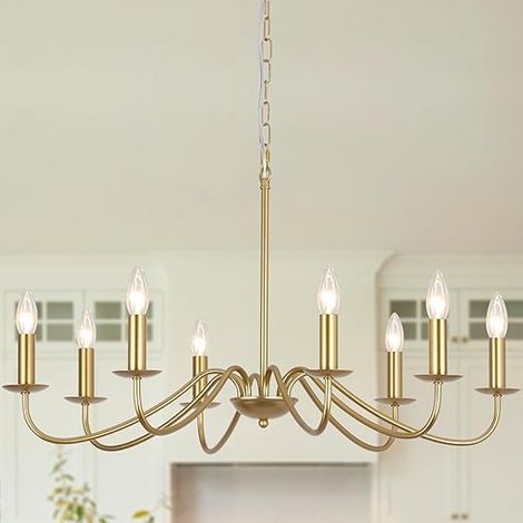 Vintage Gold Chandelier, 8 Lights Chandelier Living Room Modern Pendant (1/5)