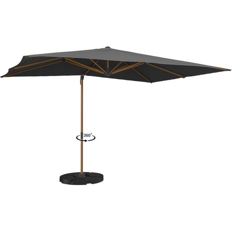 Sonnenschirm 360° drehbar CALVI matt mit Holzeffekt und grauem Tuch 3x4M mit Hülle