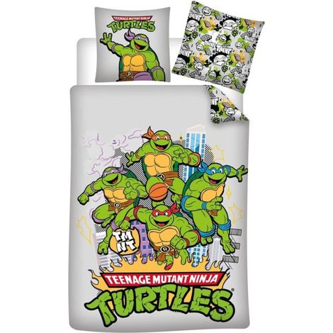 Parure de lit Tortues Ninja – Réversible – 140x200 + 65x65 cm (1/3)