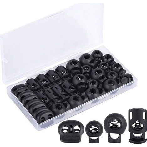 (32 Stück) Kordelzugschlaufe aus Kunststoff, Federkordelstopper, Kordelversteller mit einem/zwei Löchern, geeignet für Schnürsenkel, Rucksäcke, Paracords usw.
