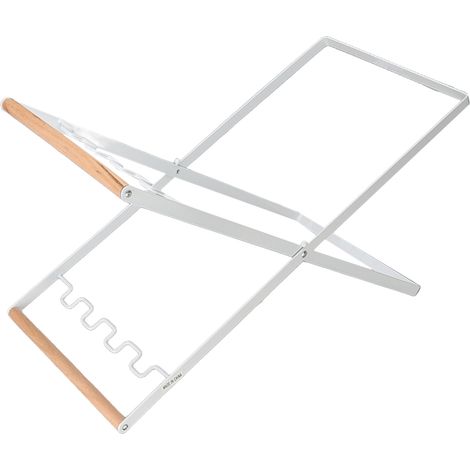 Support de Sacs Poubelle avec Poignée en Bois et Caoutchouc, Support en Fer au Design Plat, Pliable et Portable pour Intérieur et Extérieur, Blanc