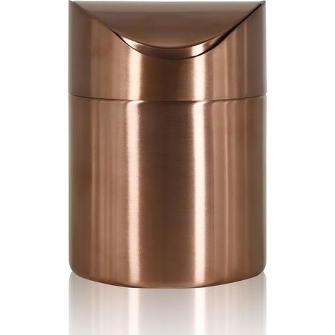 Mini poubelle de bureau avec couvercle basculant, poubelle de salle de bain en acier inoxydable avec (1/5)
