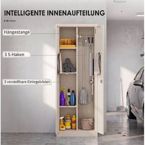 Armoire de rangement en acier 60x40x165 cm crème avec tringle, pour garage gain de place – MEUBLIV (1/5)