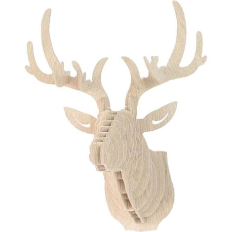 Litzee – 3D-Wandskulptur eines Hirschkopfes aus Holz – Beige – Maße: 29,5 x 21 x 37 cm – Moderner nordischer Stil (1/5)