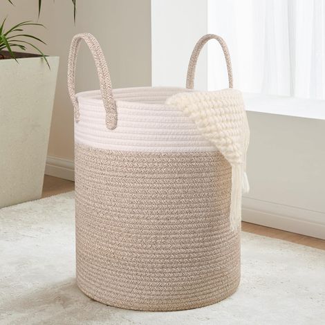 Jusch – Panier à linge tissé en coton 38L – Dimensions 35x40 cm – Poignées renforcées pour portabilité – Lavable à la main