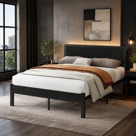 Cama 120x200 cm de metal con cabecero, espacio de almacenamiento bajo la cama, negro HAVRYA (1/5)