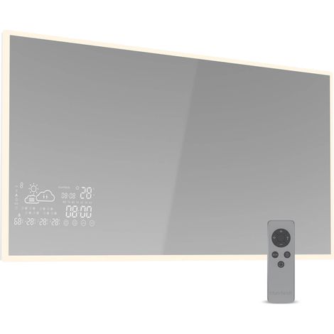 Blumfeldt – Radiateur infrarouge 600 W avec miroir intelligent LED – IP44 pour salle de bain – WiFi, contrôle appli et télécommande – 12-15 m²