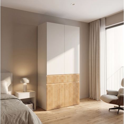 Armadio guardaroba 90x50x200 cm MDF rovere chiaro grigio 4 ante - CHICFURN (1/5)