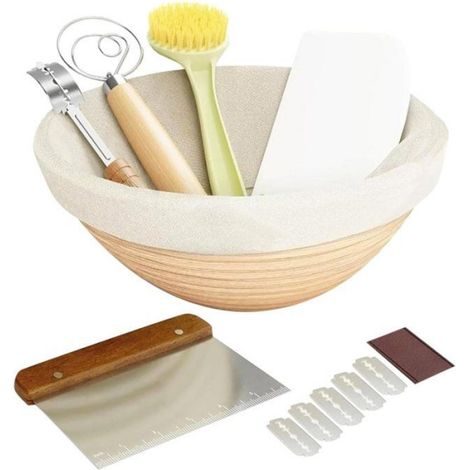 1 Ensemble ustensiles pain, panier fermentation rotin naturel, motif décoratif, batteur à œufs, pâtisserie maison (1/5)