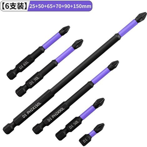 6-teiliges Set magnetischer PH2-Schraubendreherbits aus hochfester S2-Stahllegierung mit violettem Kreuzschlitz (1/5)