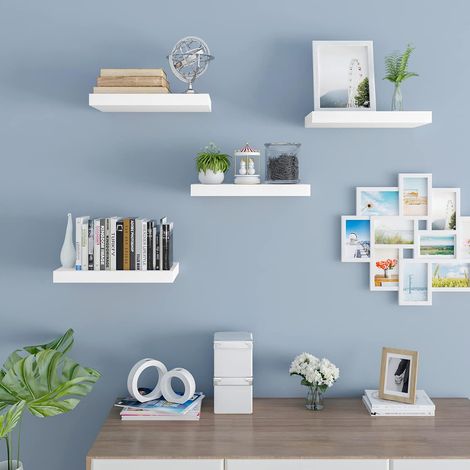 WOLTU 4x Wandregal, Schweberegal MDF Schweberegal, Freischwebendes Regal, für Büro Wohnzimmer Schlafzimmer Küche, 40x22.9x3.8 cm, Weiß (1/5)