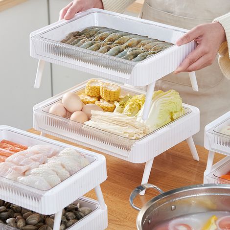 Plateau de préparation alimentaire empilable, pliable, à double couche, avec égouttage et fonction pot chaud, idéal pour la cuisine (L). (1/5)
