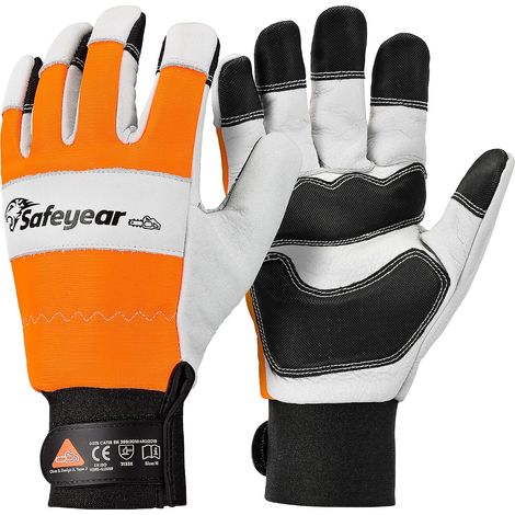Chainsaw Gloves, Large, White Cowhide Leather (1/5)