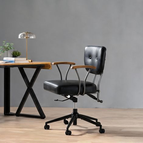 Chaise de bureau coloris noir en cuir métal 63 x 51 x 82 cm (1/5)