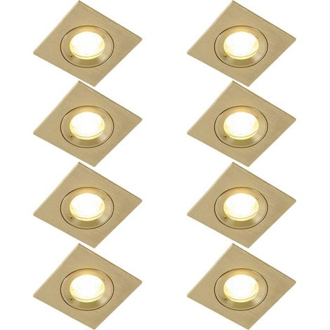 QAZQA Xena Spot encastrable - lot de 8 - 8x8cm - IP44 - Carré - Laiton (doré) (1/4)