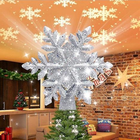 Sapin de Noël orné de spots lumineux en forme de flocons de neige avec projecteur LED rotatif en forme de flocons de neige (1/5)