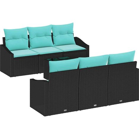 Sofa Set with Cushion 7 pcs Black and Turquiose Poly Rattan vidaXL (1/5)