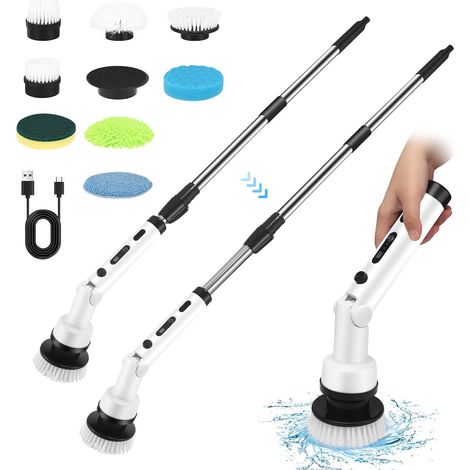 Brosse de nettoyage électrique avec 9 têtes de brosse de forage interchangeables, 2 vitesses de rotation, pour cuisine, lavabo, salle de bain (1/5)