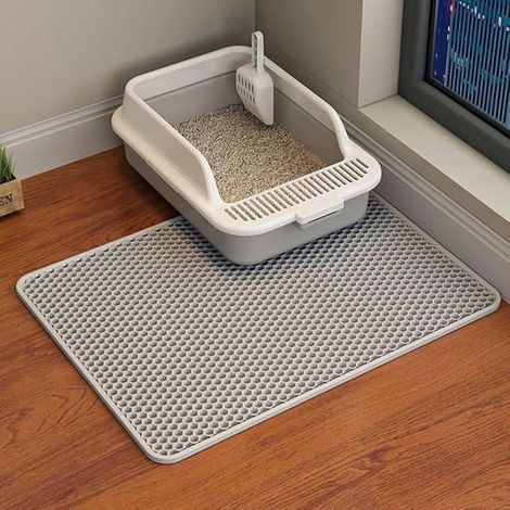 Cat Litter Mat, 45x30cm, EVA Material, Waterproof, Double-Layer Design, Litter Control, Grey Color, Mini Toilet Tray