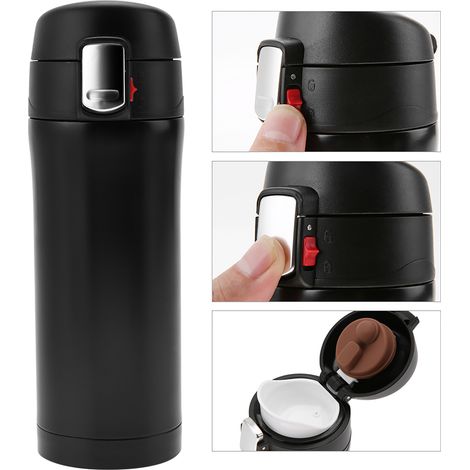 Bouteille isotherme en acier inoxydable sous vide, tasse de voyage pour eau, café ou thé, 350 ml (noir) (1/5)