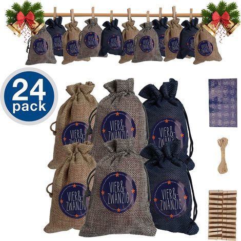 Wolketon Calendario dell'Avvento2023 Natale. 24 sacchetti di iuta. sacchetti di tessuto per regali di Natale fai da te. sacchetti di iuta per calendari dell'avvento vuoti da riempire S2