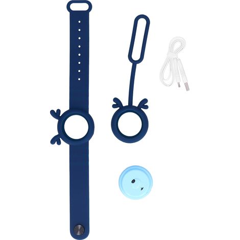 Bracelet antimoustique rechargeable USB, répulsif ultrasonique pour enfants, bleu foncé, sans produits chimiques, portable et facile à utiliser.