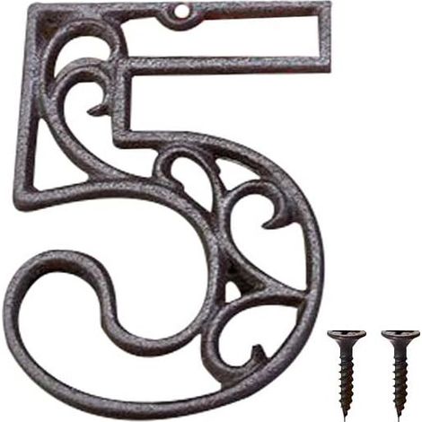 Plaque de Numéro de Maison 5 en Fonte, Style Rétro Vintage, Panneau d'Adresse Métallique pour Extérieur, Décoration Murale pour Café Bar Restaurant (1/5)