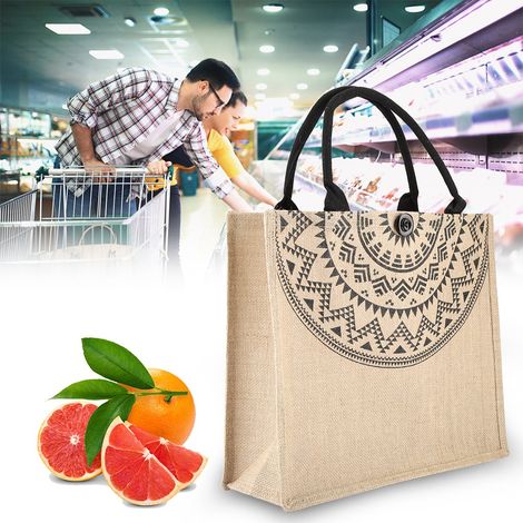 Vintage quadratische Jutetasche, Handtasche, Aufbewahrungstasche, Einkaufstasche, Schultertasche (L) (1/5)