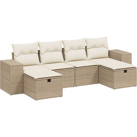 Set Divano da Giardino 6 pz con Cuscini Beige in Polyrattan vidaXL (1/4)