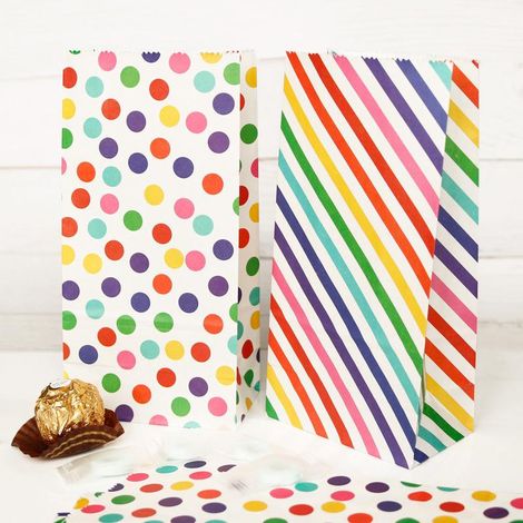 50 sacs en papier arc-en-ciel, 7 couleurs, sergé, sac cadeau arc-en-ciel, sac d'emballage à pois colorés, sac cadeau (1/5)