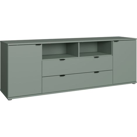 Meuble TV - GANYMEDE - Sauge - 2 portes, 2 tiroirs, 2 niches - 179,8 x 41,3 x 63,1 cm (1/5)