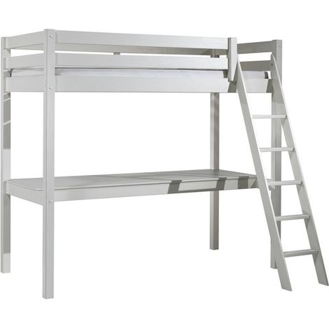 Lit Mezzanine & Plan de Travail "Pino" 90x200cm Blanc (1/4)
