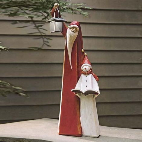 Sculpture Santa - Sculpture Bonhomme De Neige - Lanterne Solaire Décor Noël Extérieur Intérieur - Résine - Rouge Et Blanc - 1 Pièce (1/3)